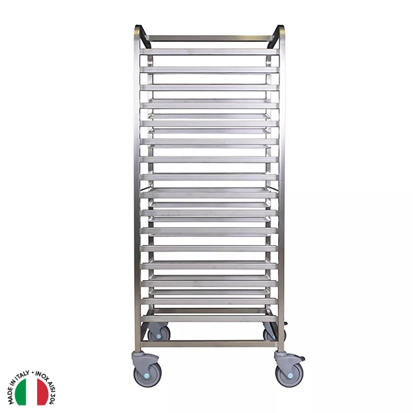 CARRELLO INOX 16 VANI PER TEGLIE GN 2/1 59X66X162H