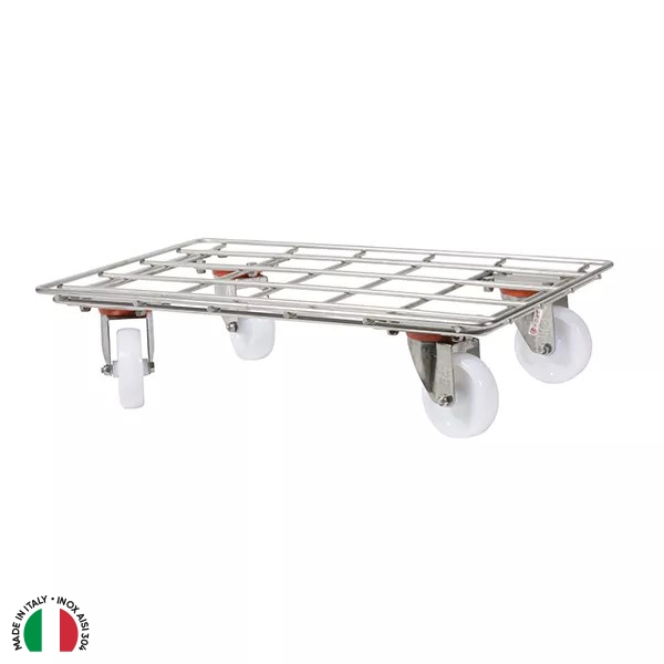 CARRELLO PIANETTA GRIGLIATO IN ACCIAIO INOX cm.62x41x15 CON 4 RUOTE