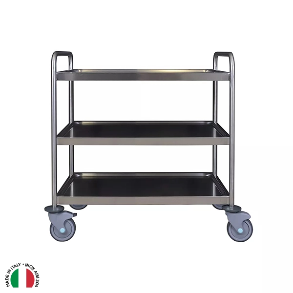 CARRELLO DI SERVIZIO INOX A TRE PIANI cm.80x50x90H