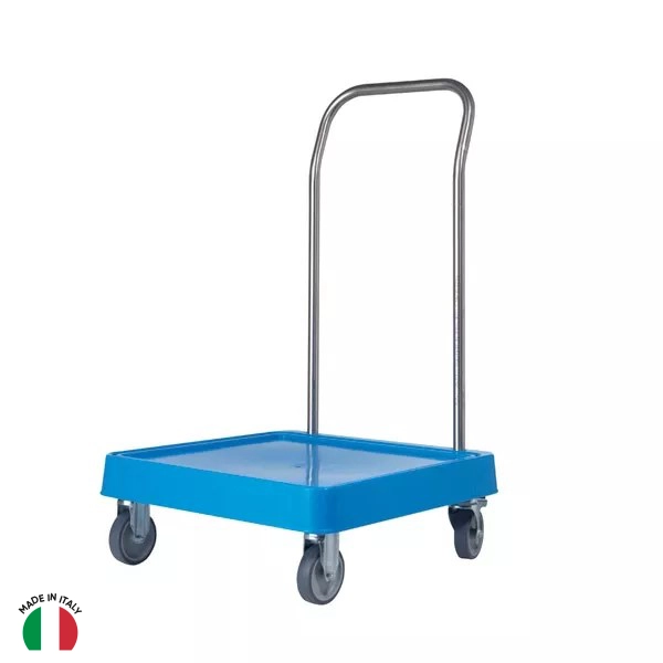 CARRELLO IN PLASTICA PER CESTELLI LAVASTOVIGLIE cm.50x50 CON MANICO INOX