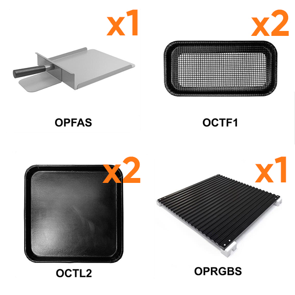 STARTER KIT PER FORNO ORACLE XS Composto da: PALETTA IN ALLUMINIO + n.2 TEGLIA FORATA IN TEFLON + n. 2 TEGLIA IN TEFLON LISCIA + PIASTRA RIGATA ANTIADERENTE-- OFFERTA SPECIALE --