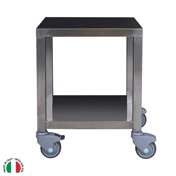 CARRELLO IN ACCIAIO INOX CON RUOTE E RIPIANO INTERMEDIO cm. 55x60x61,5 h