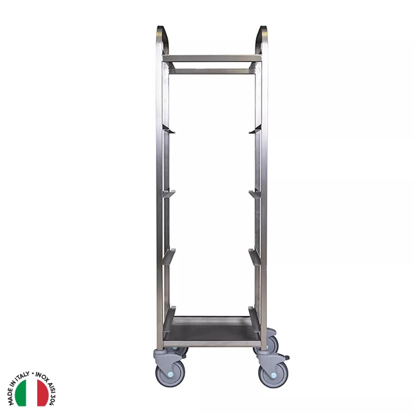 CARRELLO P/CESTI LAVASTOVIGLIE MM.460X430X1300H ADATTO A CESTELLI mm400X400 COMPLETO DI LAMIERA RACCOGLI GOCCE INFERIORE