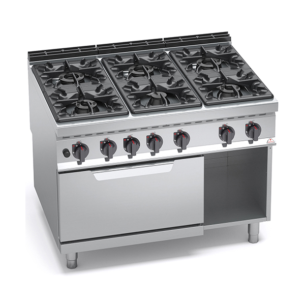 CUCINA GAS 6 FUOCHI BERTO'S LINEA MAXIMA 900 SU FORNO A GAS STATICO GN 2/1 DIM. cm.120x90x90H